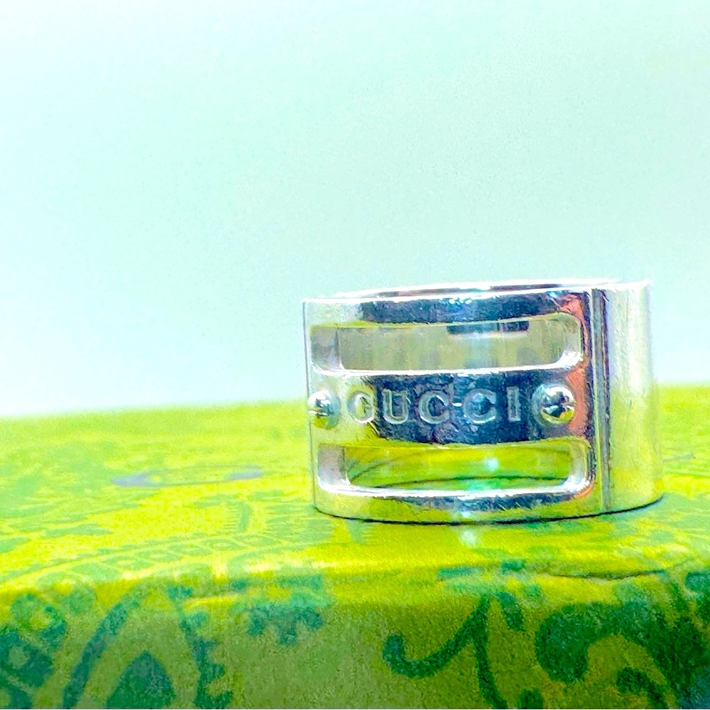 Gucci Cutout Logo Ring 925 Size 5- 5.5 Vintage Stamped ★1087 AL Italy .5 in Band